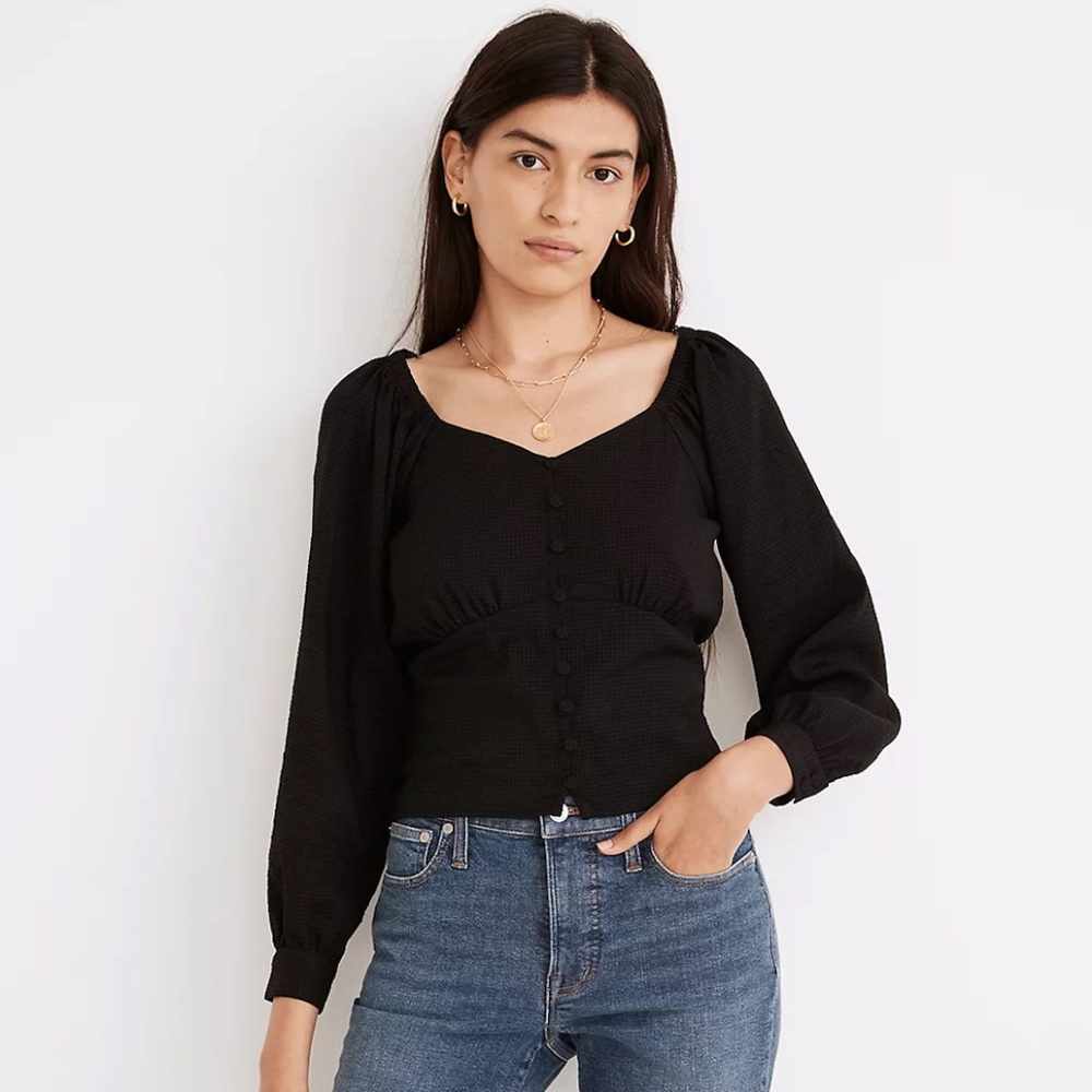 MADEWELL Preston Puff-Sleeve Top Black Size Medium